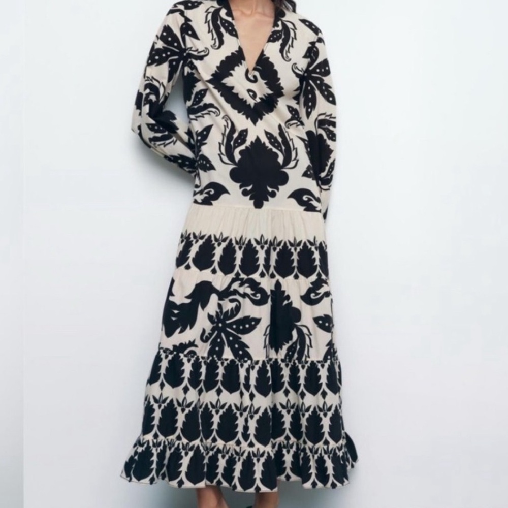 Zara cream and black maxi dress